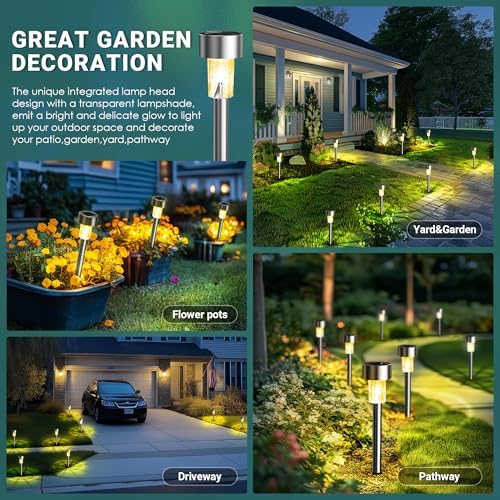 GIGALUMI Solar Lights Outdoor Waterproof, 20 Pack, Stainless Steel LED Solar Garden Lights for Patio, Lawn, Yard and Landscape,Garden Decor Patio Decor, Warm White - Image 2