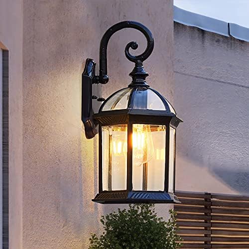 Outdoor Wall Light Fixtures Black 16" H Exterior Wall Lantern Waterproof Outside Wall Sconce Wall Mount Porch Lights w/Glass Shade for House, Garage by Flhonudi
