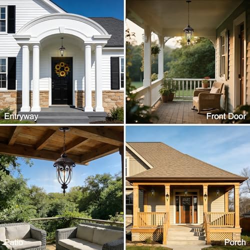 Vintage Bronze Outdoor Pendant Lights for Porch, 20 1/2" High Exterior Hanging Light Fixture with Adjustable Chain, Outside Ceiling Lantern with Seeded Glass for Patio, Entryway - Image 4