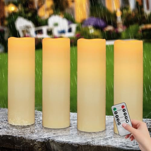 Kimjo 14" x 4" Large Outdoor Waterproof Candles with Timer Remote, 4 Pack by Kimjo