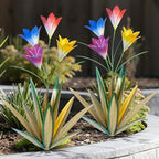 TOMBABY 32.28 Inch Metal Agave Plant Outdoor Decoration Lily Mexican Yard Art Garden Gift Home Decor Hand Painted Metal Agave Garden Yard Statue (2pc, Grass Green) by TOMBABY