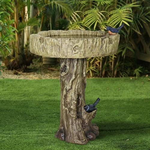 24.4" H Trunk Shape Birdbaths for Outdoors, 24.4" H * 18" Φ Garden Bird Bath Statues, Outdoor Decor for Garden, Patio, Yard, Deck - Image 6