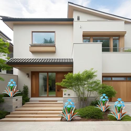 TOMBABY Huge Metal Agave Plants Outdoor Decoration Outdoor Garden Decorated with Flowers Mexican Yard Art Plant Garden Gift (Blue 1 Pack) - Image 5