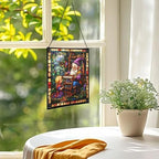 Gnome Weaving Stained Glass Suncatcher – Square Hanging Window Panel for Home, Garden, Nursery, Halloween, Christmas, Memorial Day – Whimsical Glass Art Gift for Gnome Lovers mv4mkm - Image 3