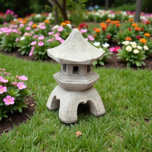 Oriental Lantern Outdoor Statue Concrete Pagoda Japanese Sculpture Asian Stone Ornament Lawn Figurine Yard Cement Statuary Zen Garden Oriental Set Decoration - Image 2