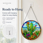 Cactus Glass Suncatcher Window Hangings, Desert Plant Stained Glass Decor, Green Succulent Sun Catcher for Room Balcony, Plant Lover Gift 11.8 - Image 4