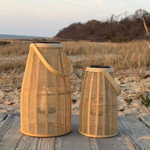 Rattan Bamboo Hurricane Lantern Candle Holder, Cage Design, Glass Insert - Image 3