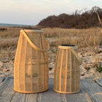 Rattan Bamboo Hurricane Lantern Candle Holder, Cage Design, Glass Insert - Image 3