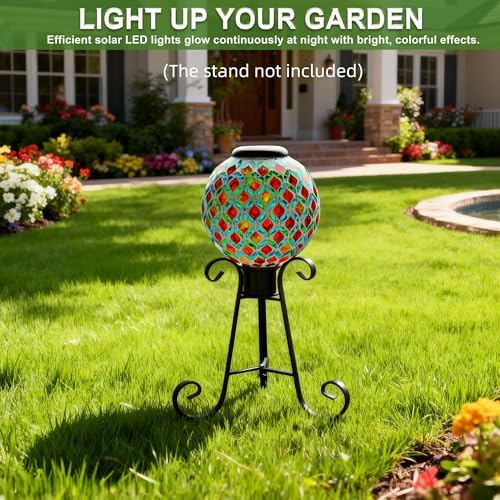 VOREEN 8" Solar Mosaic Glass Garden Ball, IP45 Waterproof Globe Yard Light, Automatic Dusk-to-Dawn Colorful Landscape Lamp for Patio Lawn Pathway Outdoor Decoration - Image 2