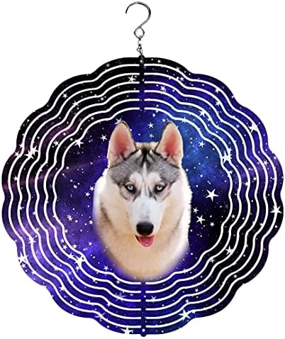 Traci's Fun Creations Wind Spinner, Siberian Husky, Aluminum, 10 Inch, Double-Sided, Round, Yard and Garden Décor (Gray and White Galaxy) by Unknown