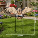 Large Vintage Owl Decorative Garden Stakes with Welcome Sign - Image 3