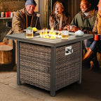 Nuu Garden Propane Fire Pit Table, CSA Certified 30 Inch 50,000 BTU Outdoor Propane Gas Cabinet Square Fire Pit Table, Iron Tabletop, Rattan and Iron Frame, with Lid and Fire Glass Beads, Black - Image 2
