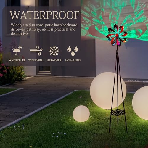 69" Metal Wind Spinners Outdoor with Plant Rack,3 Legs Colorful Windmill - Image 5