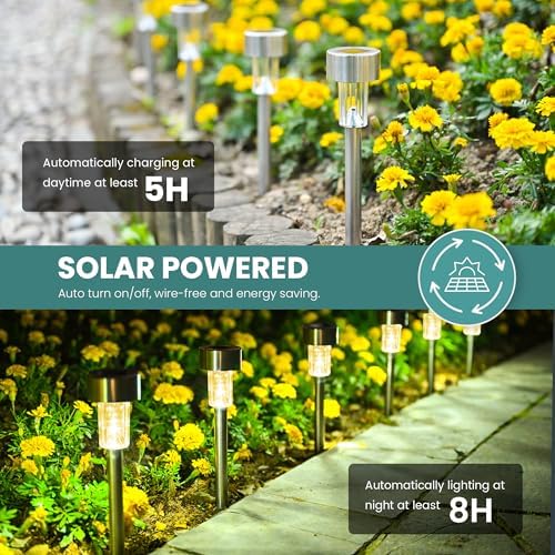 GIGALUMI 24 Pack Solar Lights Outdoor Waterproof, Stainless Steel - Image 6