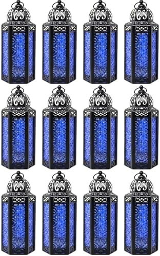 Vela Lanterns Decorative Indoor Moroccan Candle Holder, Cobalt, M, 12-Pack by VelaCandleLanterns