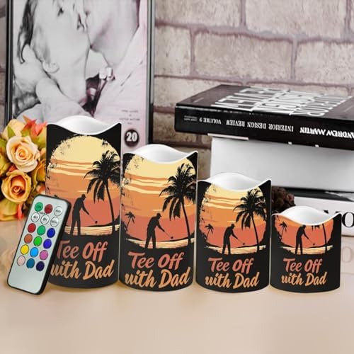 Tee Off with Dad Flameless Light Candles with Remote Timer Battery Operated Candles Color Changing Fake Pillar Candles Tea Lights Home Mothers Day Decorations - Image 4