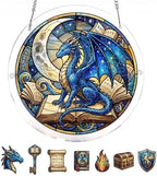 Dragon Book Jigsaw Puzzle Acrylic Suncatcher Size 8 inches, Sun Catchers for Book Lovers, Window Hanging Ornaments, Memorial Gift, Stained Glass Effect Decor for Bookworm by GIKZO