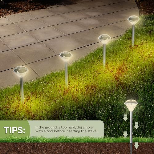 24-Pack LED Solar Outdoor Waterproof Garden Lights - Cold White Solar Pathway - Yard, Driveway, or Landscape Lighting by Pure Garden (Silver) - Image 6