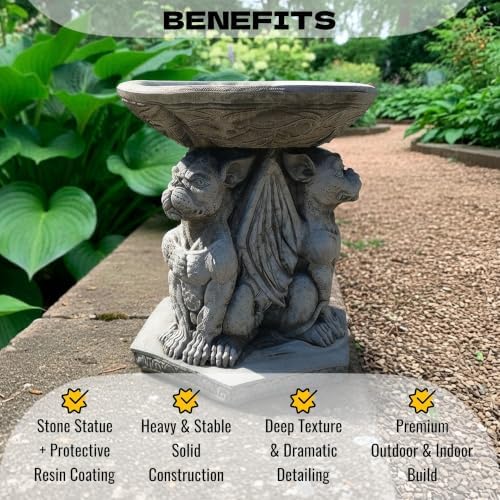 OLOMA Gothic Gargoyle Bird Bath Garden Statue Stone Fantasy Creature Outdoor Yard Decor Handcrafted Concrete Garden Ornament Weather Resistance Fantasy Sculpture - Image 3