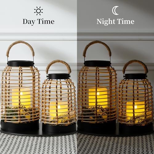 Handwoven Rattan Lantern Set, Straw Handle, Boho Style, Patio Lanterns. - Image 4