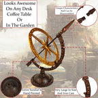 Urbalabs Iron Cast Hand Painted Golden Armillary Sundial Bronze Housing and Gold Painted Metal Disk Roman Numerals Compass Base Garden Themed Metal Decor Indoors Or Outdoors Iron Heavy-Duty - Image 3