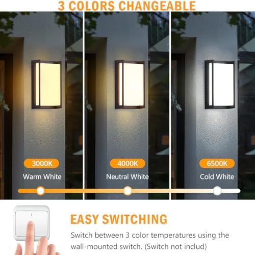 wowlite Outdoor Porch Lights, 3CCT LED Wall Sconces, Matte Black, 2 Pack - Image 2