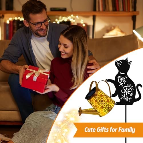 Solar Watering Can Lights, Cat Hanging Lantern Solar Lights Outdoor, Cat Lover Gifts for Mom Women Birthday Mother's Day Christmas, Waterproof Garden Decor Outside Patio Yard Pathway Backyard - Image 6