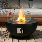 31.5'' Outdoor Round Black Propane Fire Pit Table with Wind Guard - Image 5