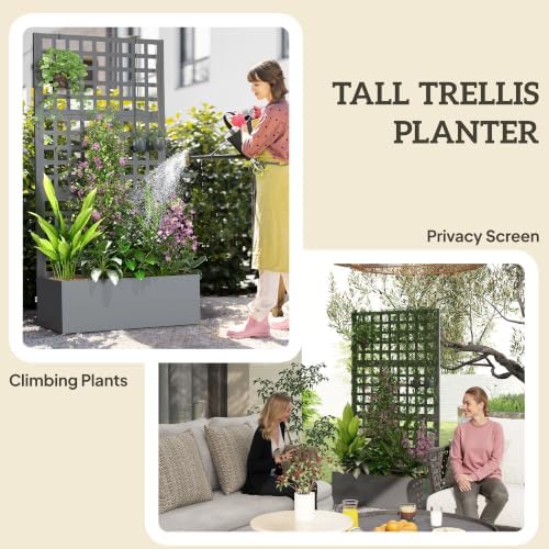 Outsunny Galvanized Raised Garden Bedw/Trellis 35" x 16" x 70" Gray - Image 4