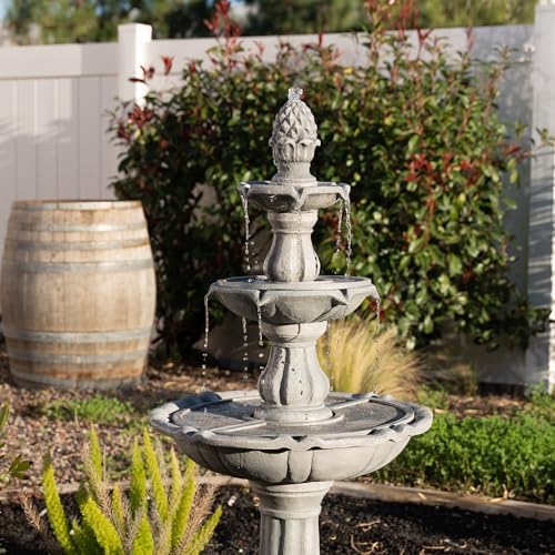 XBrand 51 Inch 3 Tier Outdoor Waterfall Fountain, Weather Resistant Resin Freestanding Water Feature with Pump, Decorative Garden Fountain for Patio, Yard, Lawn, and Garden Decor, Gray - Image 4