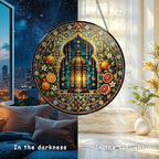Stained Glass Window Hanging Moroccan Lantern and Orange Floral Mandala Sun Catchers Mediterranean Boho Art Glass Suncatchers for Home Porch Garden Indoor & Outdoor Decor (9.8x9.8 in) - Image 5