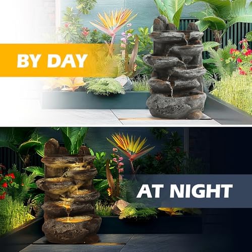 TITIMO 6-Tier Cascading Rock Fountain Outdoor Garden Waterfall w/Lights - Image 5