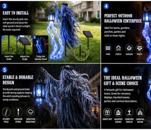 Halloween Soul Harvester Animated Solar Powered Garden Light,Halloween Ghost Yard Light, Solar Witch and Glowing Soul Stake, for Lawns, Gardens, Porches, Walkways and Seasonal Outdoor Displays (D) - Image 7
