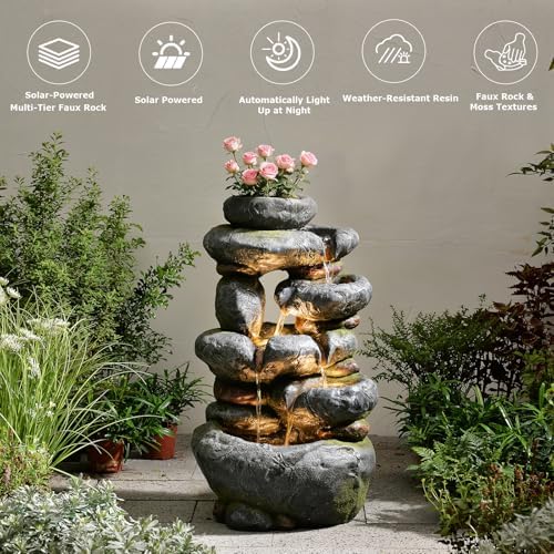 29.5''Tall Rock Solar Water Fountain Outdoor Garden Feature - Image 6
