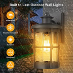 Outdoor Wall Sconces, Outdoor Wall Lights, Exterior Wall Mount Lighting, Wall Light Fixture in Black Finish with Seeded Glass (Black, 2 Pack) - Image 3