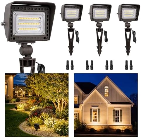 Gardenreet 12V LED Landscape Flood Lights, 20W Low Voltage Wall Wash Lights 1800LM Each, 2700K Warm White IP65 Aluminum Floodlights, Angle Adjustable Wide Beam for Tree, Wall, Yard, 4 Pack by Gardenreet