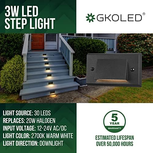 GKOLED Low Voltage LED Landscape Step Lights, 12V 3W Outdoor Riser Light, Deck Lights for Steps Stairs Fences Pathway Yard Lawn Wall, 2700K IP65, 3.3FT Lead Wire, Black, 4-Pack - Image 2
