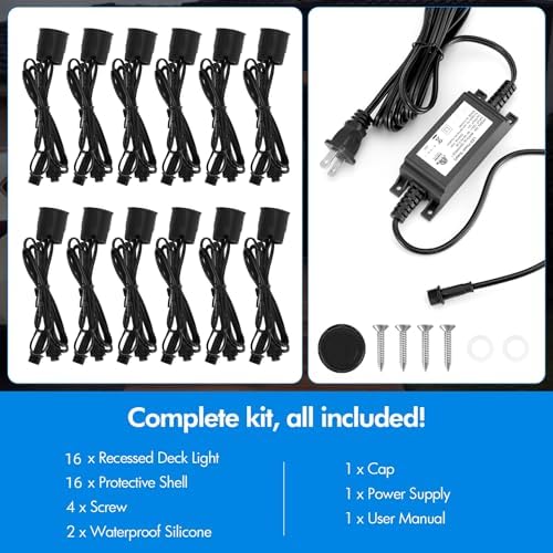 16 Pack LED Recessed Deck Lights with Protecting Shell, IP68 Waterproof Warm White, 0.6W , Outdoor Landscape Lighting, 12V Low Voltage Deck Lights Kit for Garden Yard Step Riser Stair Decoration - Image 6