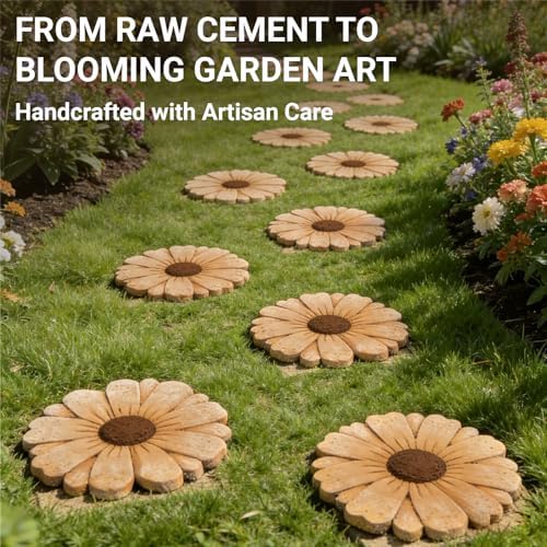 Heavy Duty Concrete Stepping Stone 10 Inch Daisy Design, Non Slip Garden Pathway Stone for Outdoor Walkway Yard Patio Lawn Fall Garden(Orange) - Image 3