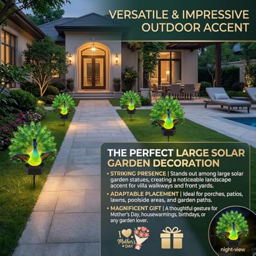 Solar Peacock Garden Sculpture Outdoor Decor Light，2pcs - Image 7