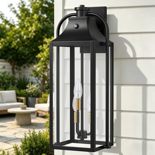 24" Wall Sconces Set of Two, 3-Light Dusk to Dawn Outdoor Light Fixture - Image 5