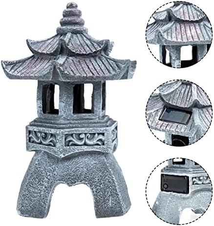 Yardwe Solar Pagoda Lantern Garden Statue Indoor Outdoor Zen Asian Decor for Landscape Balcony Garden Patio Porch Yard Ornament Grey - Image 5