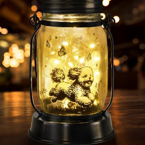 kyoryuger Bichon Dog Gifts for Women/Men Bichon Frise Solar Lanterns Birthday Dog Lovers Lantern Pet Loss Dog Memorial Lights Solar Garden Decoration for Yard, Patio,Backyard,Porch Torches Light by kyoryuger