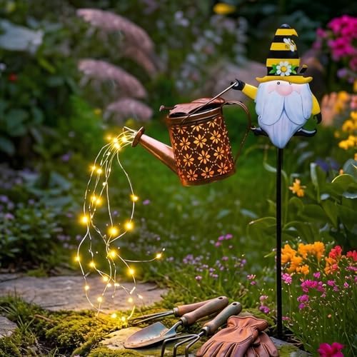 32 Inch Automatic Outdoor Solar Watering Can with Warm LEDs, Weather-Resistant Yard Decor, Gnome - Image 6