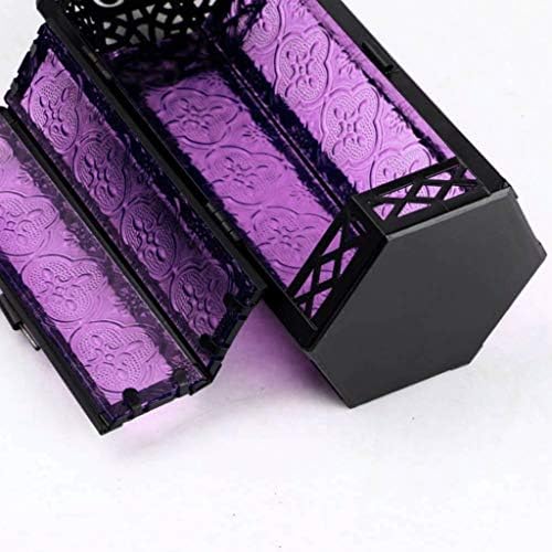 YYDS Candlestick Vintage Outdoor Candlestick Decorative Hanging Lantern Glass Metal Candlestick Holders Moroccan Lanterns Candle Holder Candlestick Holder (Color : Purple) - Image 4