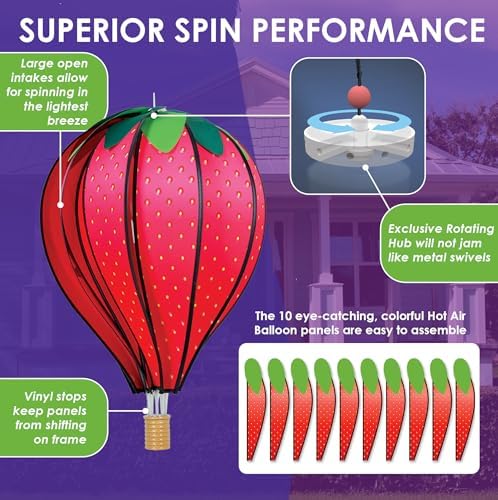 Hot Air Balloon Hanging Garden Spinner 22" - Vibrant Strawberry Design, Weather-Resistant Outdoor Decor, Durable & Lightweight for Patios, Yards, and Gardens - Eye-Catching Wind Spinner - Image 4