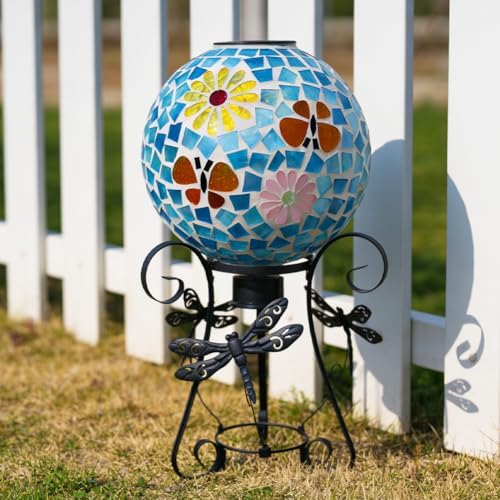 Stargarden Solar Gazing Ball, Mosaic Gazing Globe with Metal Ball Stand - Image 6