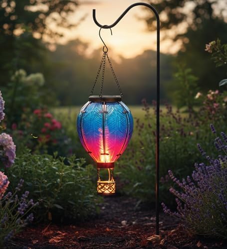 Regal Art & Gift Hot Air Balloon Solar Lantern – Hanging Solar-Powered LED Lights, Waterproof Portable Decorative Outdoor Lamp Made of Metal & Glass for Garden, Patios & Pathway – Blue (Small) - Image 6
