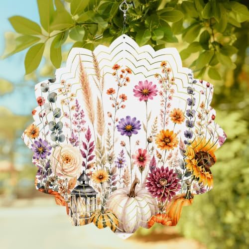 12 Inch Thanksgiving Fall Wind Spinner for Yard and Garden,Farmhouse Orange Pumpkin Sunflower Herb Hanging Ornaments Outdoor 3D Kinetic Wind Sculpture Spinners Indoor Outdoor Patio Décor Gift - Image 2