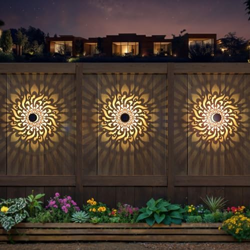 4 Pack Solar Fence Lights Metal Solar Powered Outdoor Wall Deck Step Lights Mandala Theme Waterproof Fence Light for Garden Post Patio Backyard Yard Decor, Gardening Gifts for Women Mom Grandma - Image 2